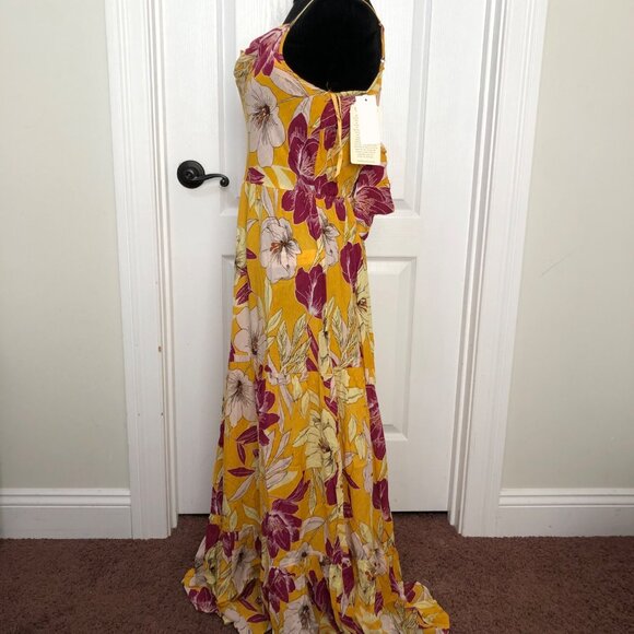 Bo.G Collective Floral Maxi Dress Spaghetti Strap‎ Yellow & Fuchsia Size Medium - Picture 8 of 12